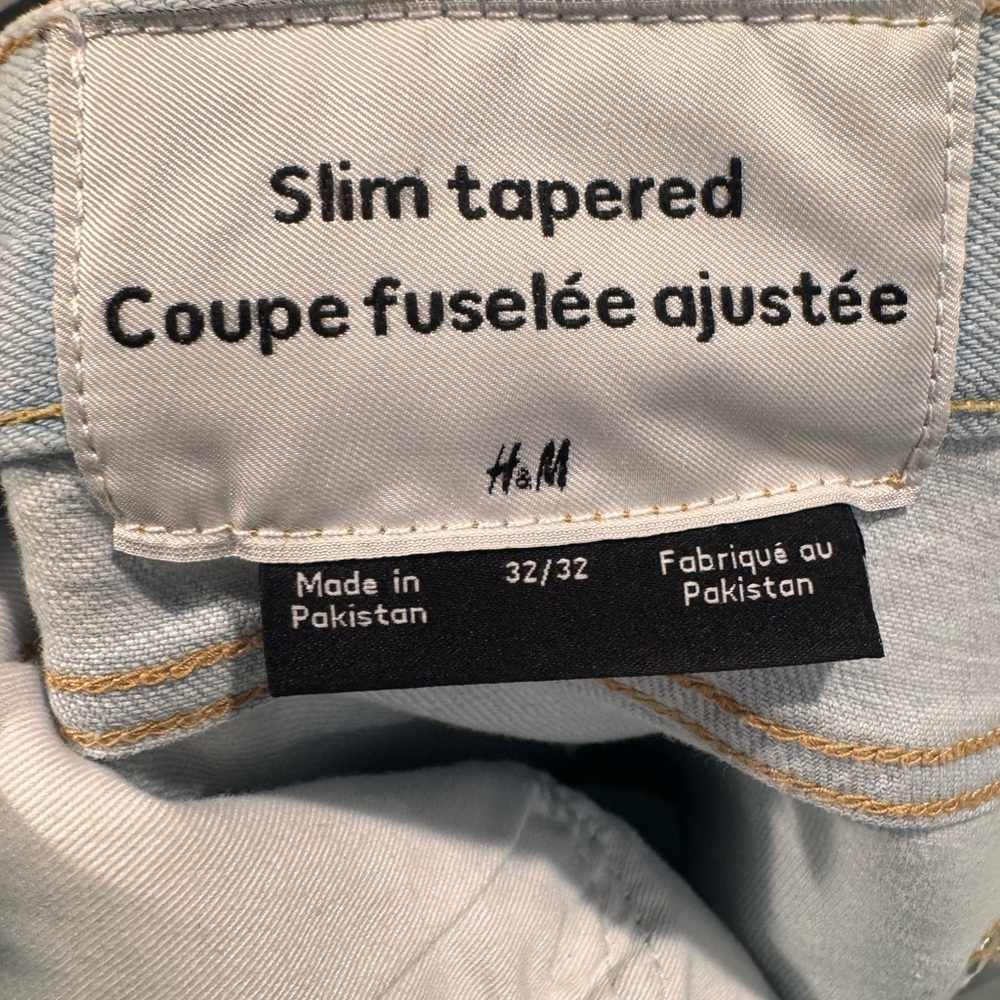 H&M Mens Light Blue Distressed Slim Tapered Jeans Size 32/32 Gently Used - Picture 3 of 6